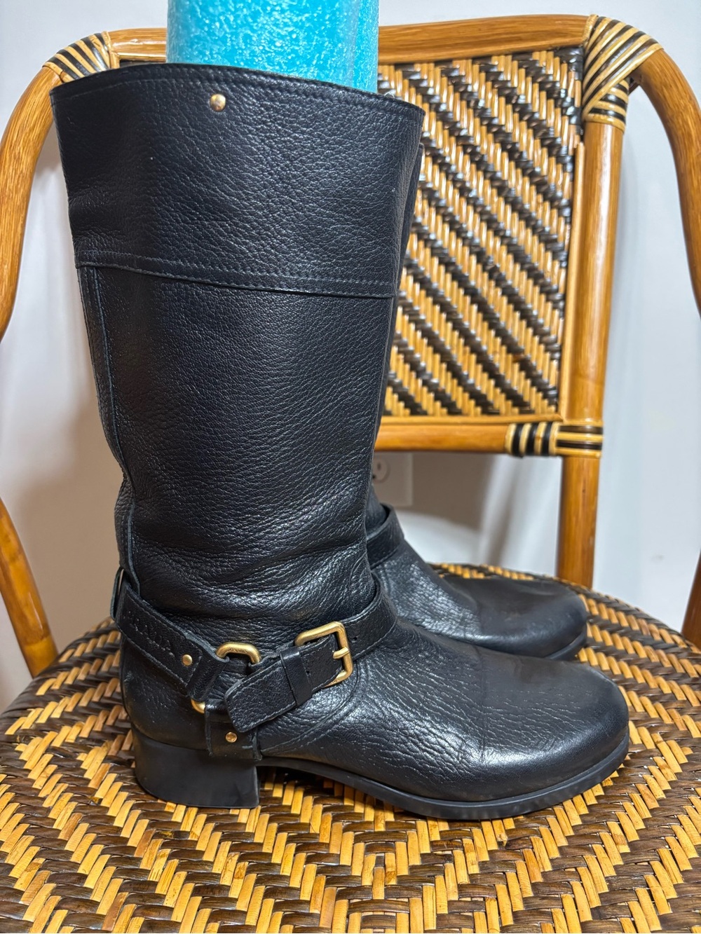 Prada Sport Leather Moto Boots Harness Biker 39 1/2 9.5